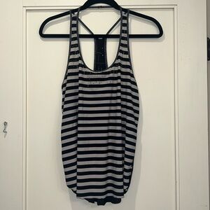 Lululemon Size 10 Black & White Striped Strappy Tank w/ Cutouts